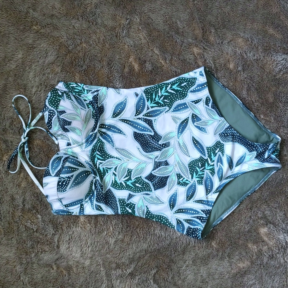 Mara Hoffman Bustier One-Piece Swimsuit in Sea Tree Medium M
